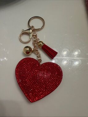 Red Heart Crystal Tassel Keychain - Women Accessories